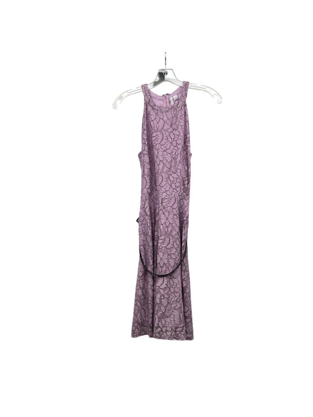 ELLE Woemsn Lace Halter Dress A-Line Belted Violet/Black Size Large Zip